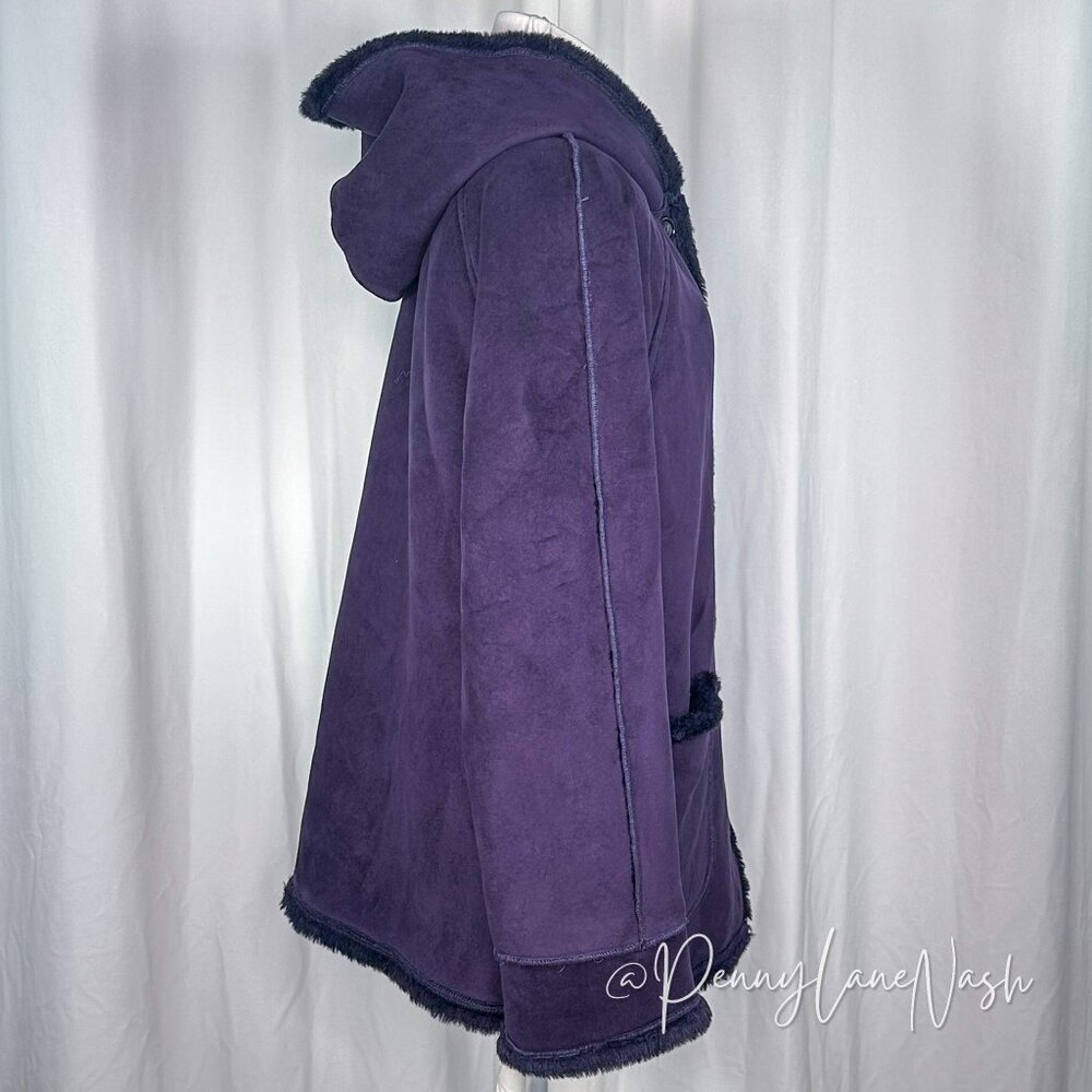 Larry Levine Sport Suede Faux Lined Hooded Pea Coat Purple - Picture 8 of 12